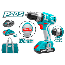 TALADRO INALAM PERCUTOR 20V 2 PILAS 2AMP S/ ESCOBILLAS