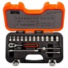 JUEGO DE COPAS CROMADAS CORTAS  HEXAGONAL CTE 1/4 DE 4 A 13 MM CON 16 PZA.