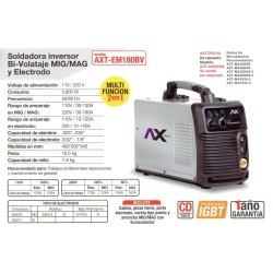 EQUIPO 091 SOLDAR INVERSOR 180AMP ELECTRODO Y MIG 110/220VOLT