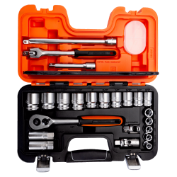 JUEGO DE COPAS CROMADAS CTE 1/2"HEXAGONAL DE 3/8" A 1. 1/4" CON 24 PZA"