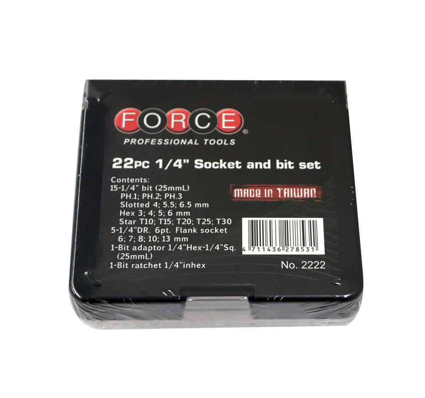 FORCE 2222 LLAVE COPA JG CTE 1/4 22PZS 6A13MM + PUNTAS