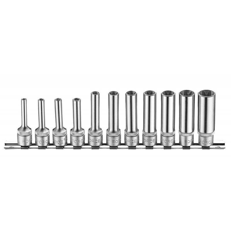 FORCE 3112 JUEGO 11 CUBOS LARGOS TORX HEMBRA ESPIGA 3/8" E4 A E18 X 150MM DE LARGO