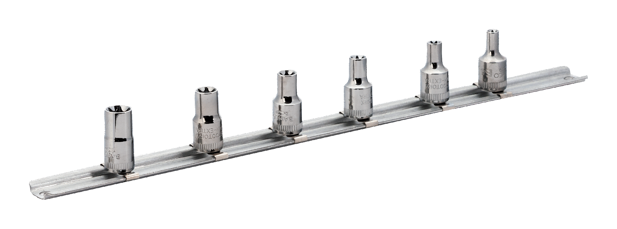 JGO DE SOLO COPAS DE 1/4 TORX HEMBRA DE E4 A E10 EN RIEL