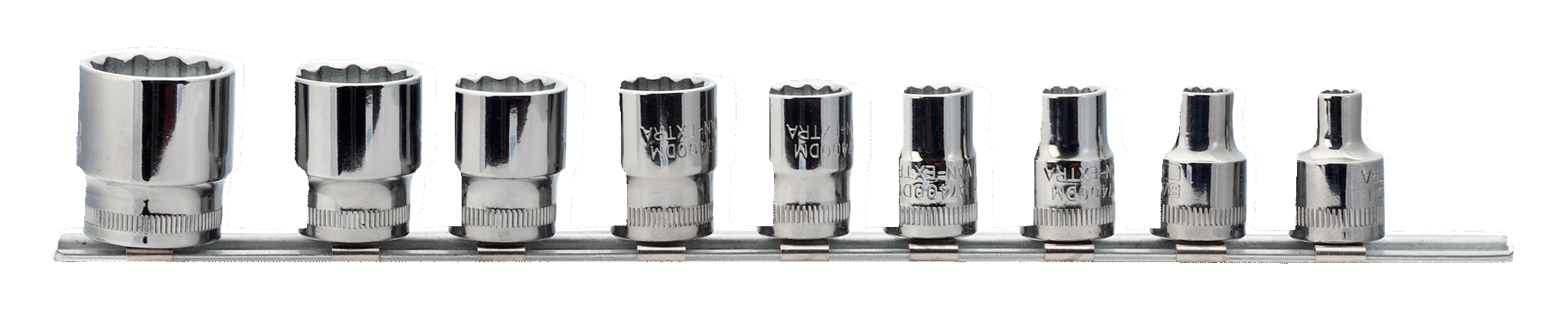 JGO DE SOLO COPAS POLIGONAL DE 3/8 DE 7 A 22MM EN RIEL 9PZS