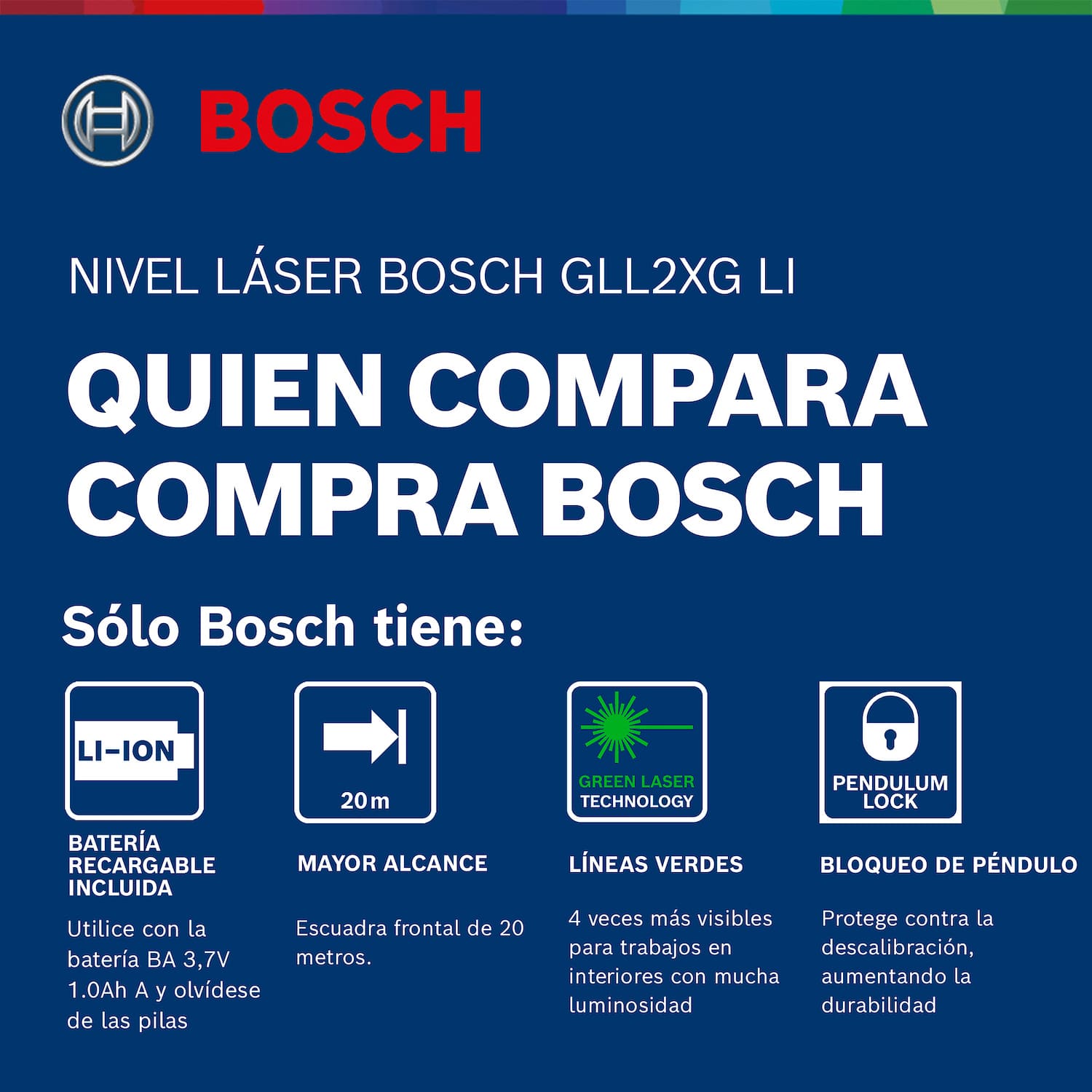 Nivel láser Bosch GLL 2XG LI 20m Ferreteria Rhino