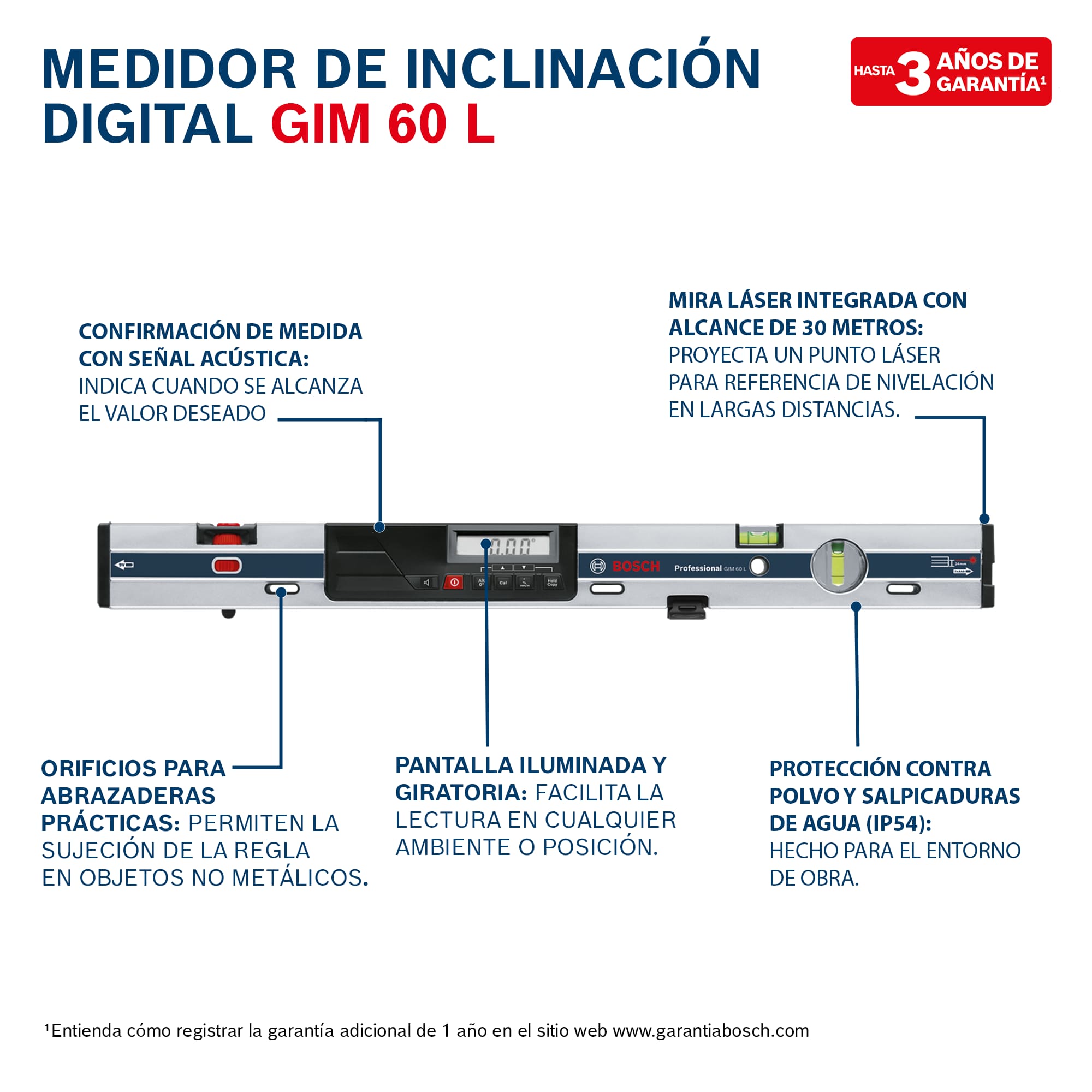 Inclinómetro digital Bosch GIM 60 L Ferreteria Rhino