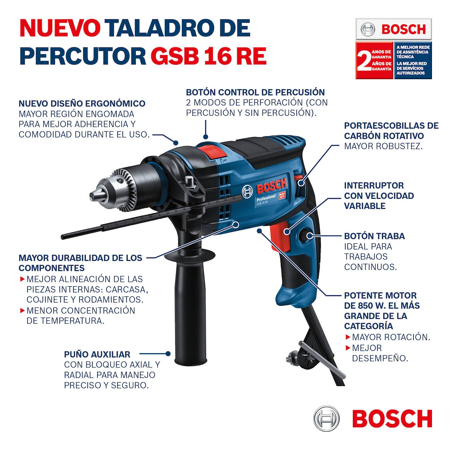 Taladro percutor Bosch GSB 16 RE ferreteria rhino