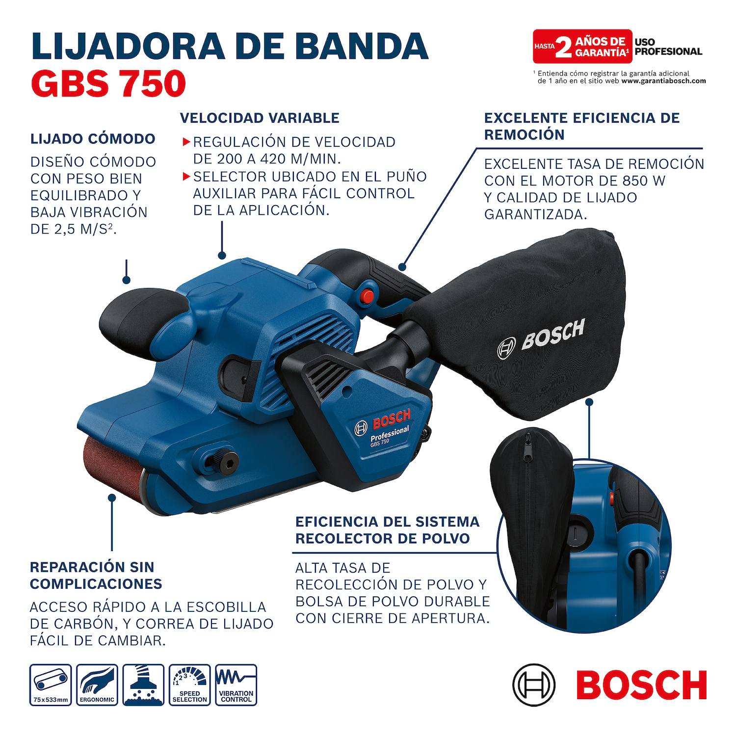 Lijadora de banda Bosch GBS 750 ferreteria rhino