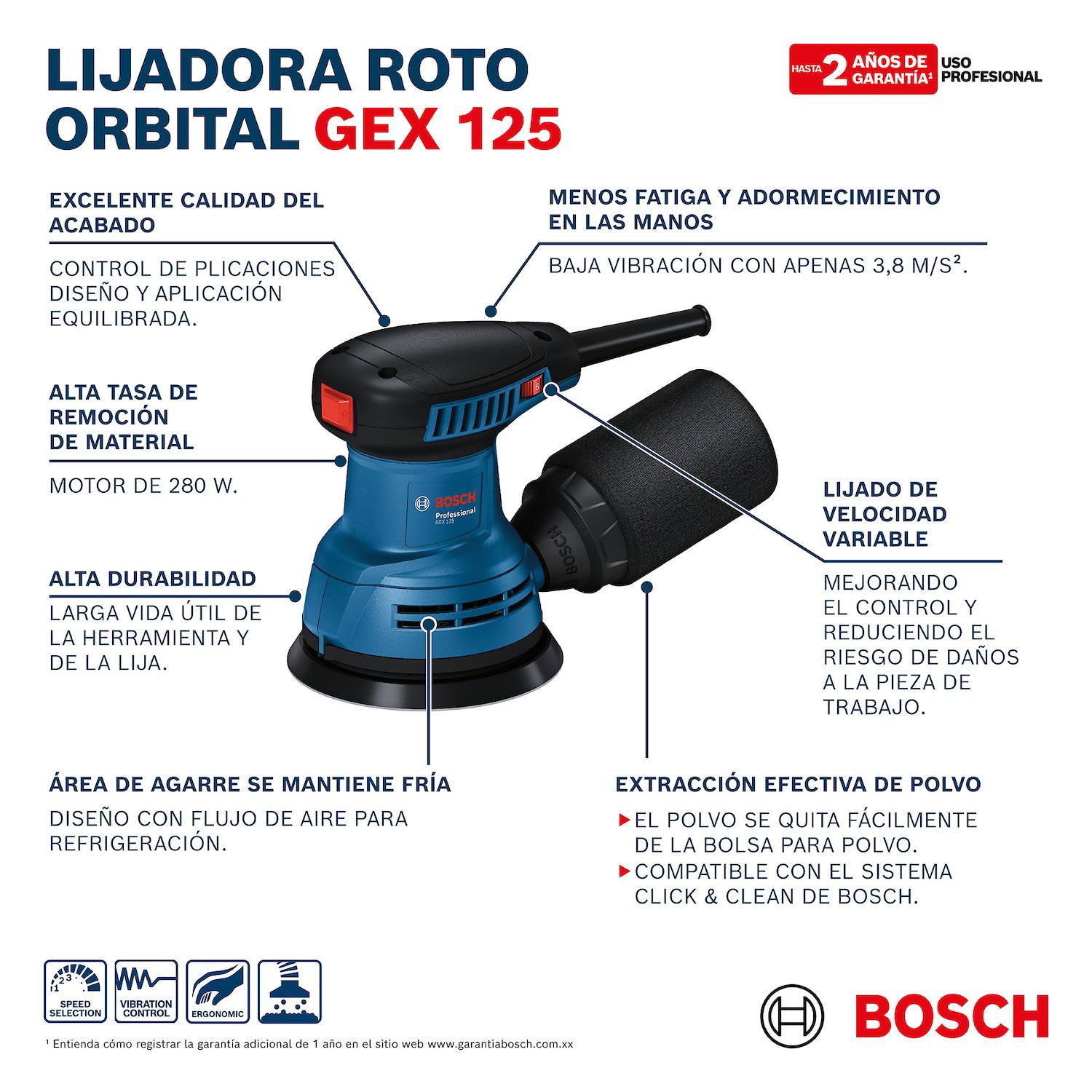 Lijadora roto orbital Bosch GEX 125 ferreteria rhino