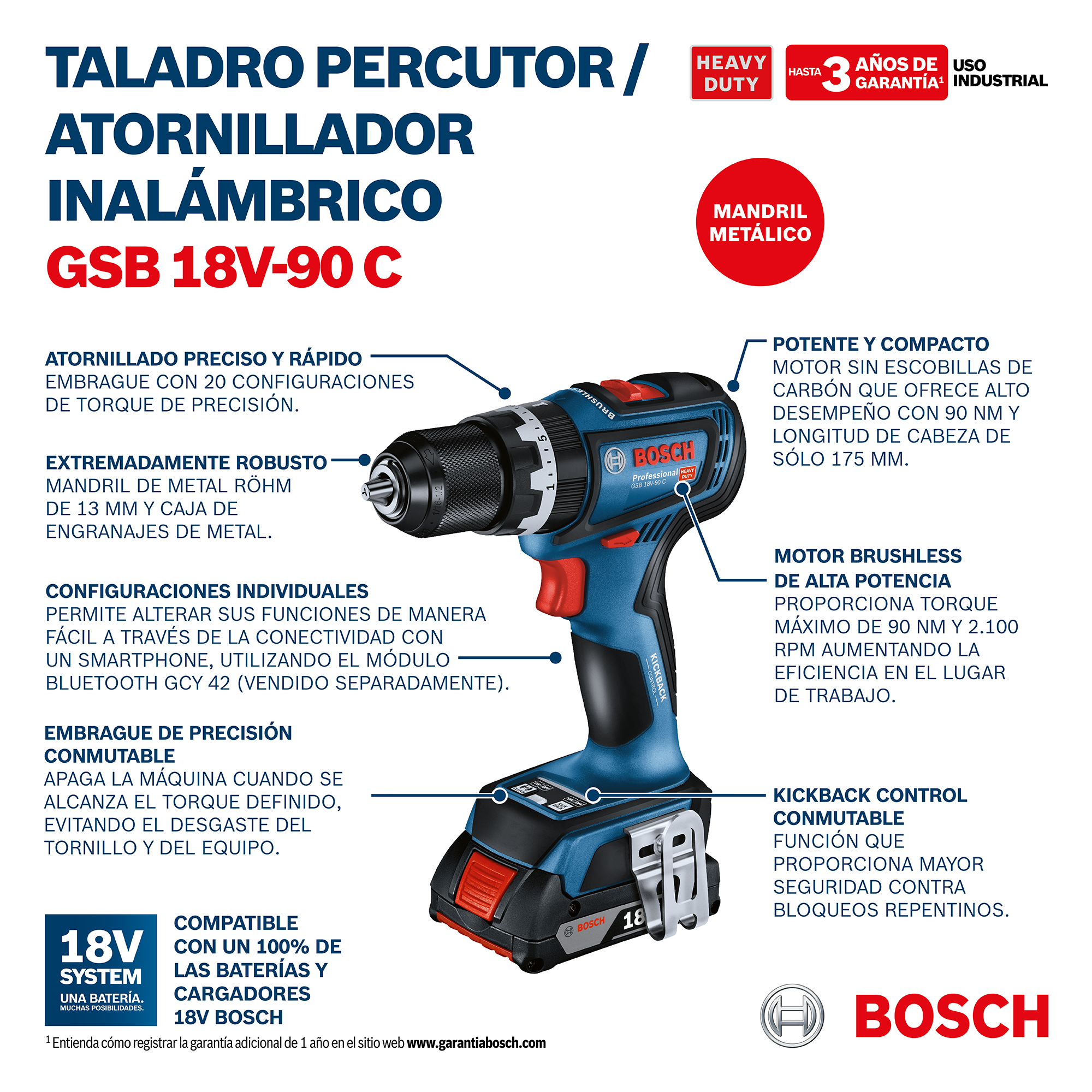 taladro percutor atornillador bosch 18V- 90C FERRETERIA RHINO