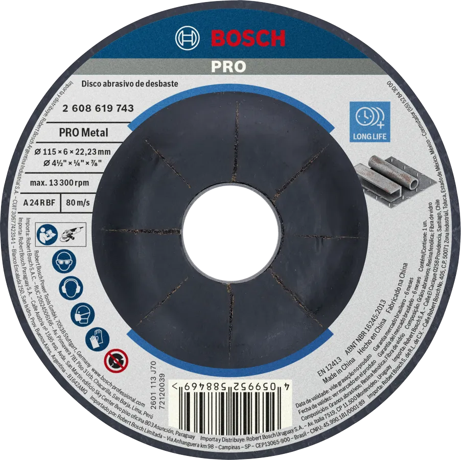 Disco de Desbaste Abrasivo Bosch PRO Metal 115 mm x 6.0 mm