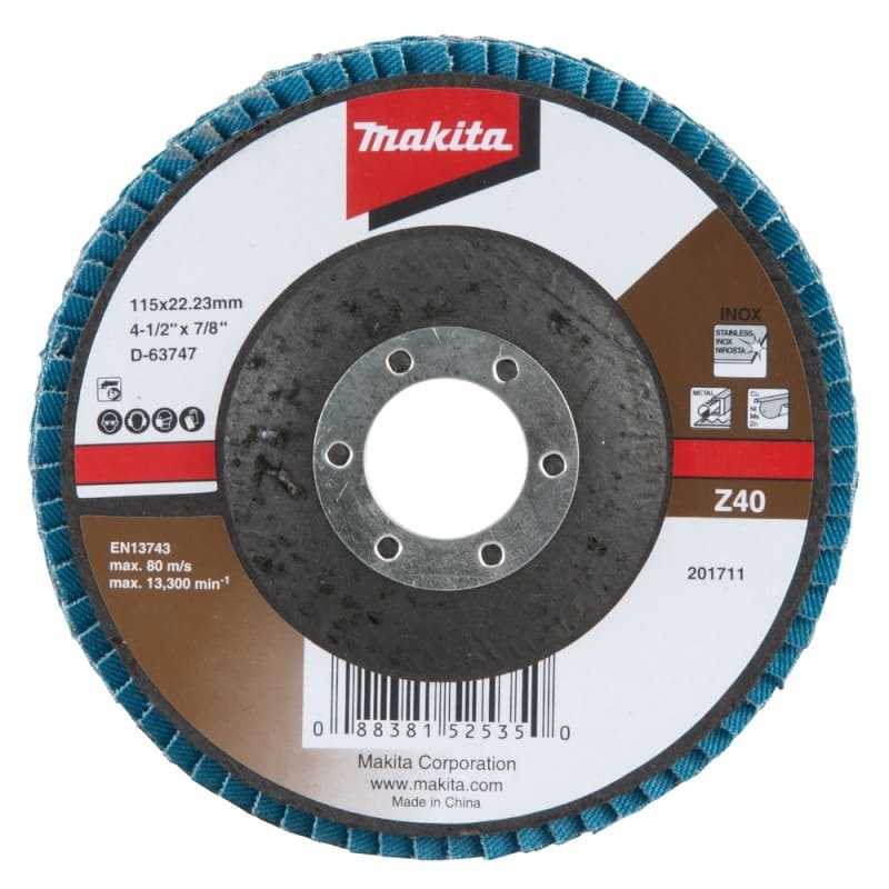 DISCO FLAP DE ZIRCONIO PROFESIONAL 4-1/2" Z40 MAKITA