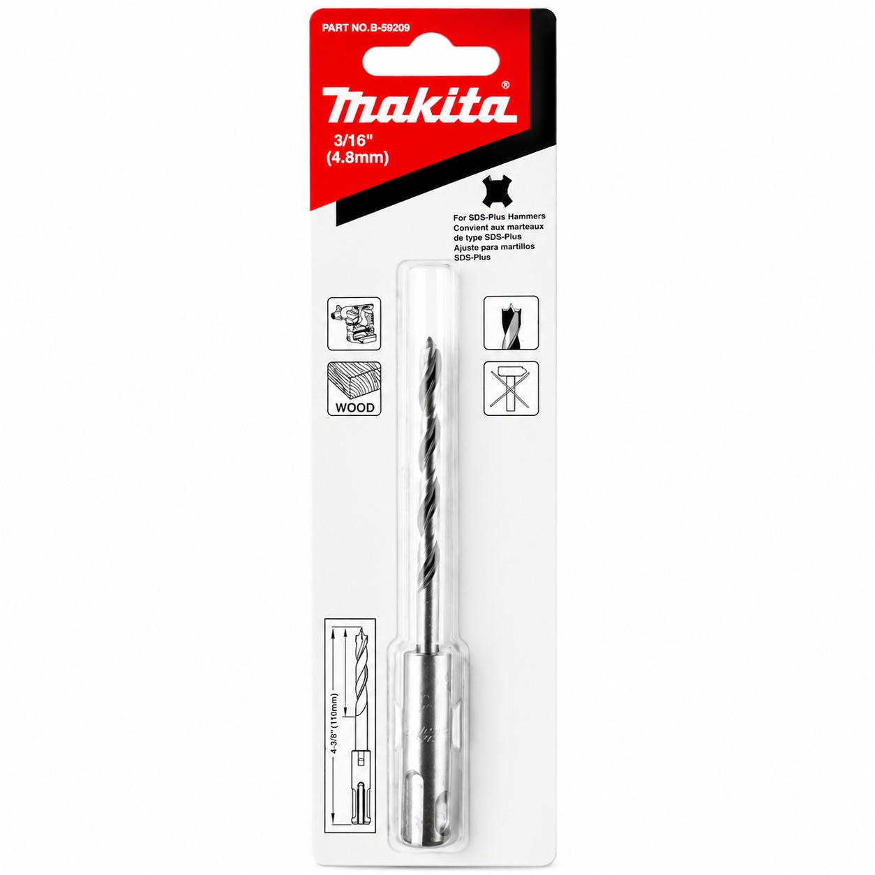 BROCA SDS PLUS MAKITA B-59209 PERFORACIÓN DE TRES DIECISEISAVOS