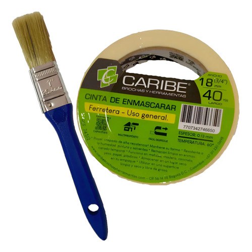 KIT | BROCHA PROFESIONAL 1 + CINTA DE ENMASCARAR DE 3/4 AMARILLO