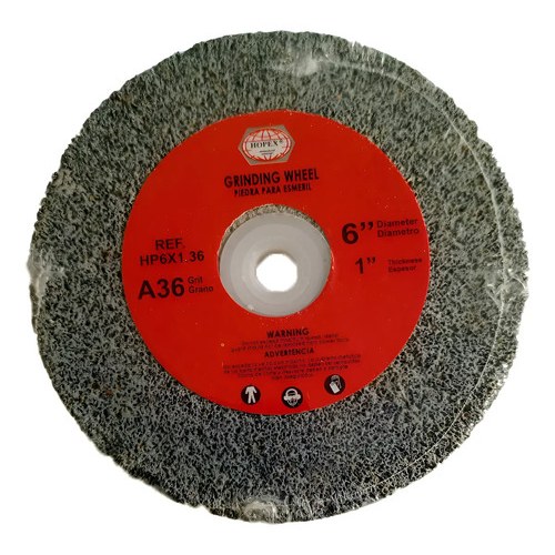 PIEDRA ABRASIVA DE 6'' PARA ESMERIL, GRANO A36, ESPESOR 1'' GRIS