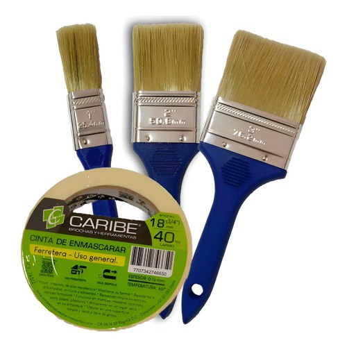 COMBO | DE BROCHAS(1 -2 -3 )+CINTA DE ENMASCARAR 3/4 CARIBE AMARILLO