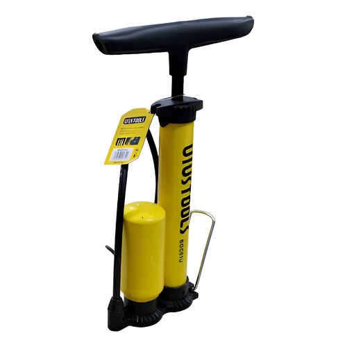BOMBA INFLAR MOTOS BICICLETAS BALONES+ AGUJAS 80PSI CILINDRO AMARILLO