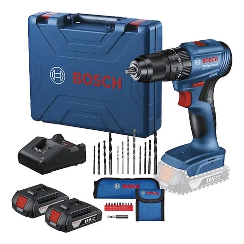 TALADRO PERCUTOR BOSCH GSB 185 LI +2 BATERIA+ 23 ACCESORIOS AZUL MARINO 18V 50/60