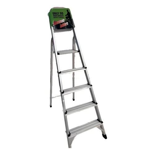 ESCALERA FERRAWYY PLEGABLE TIPO TIJERA 5 PASOS 1.5 M EN ALUM PLATEADO