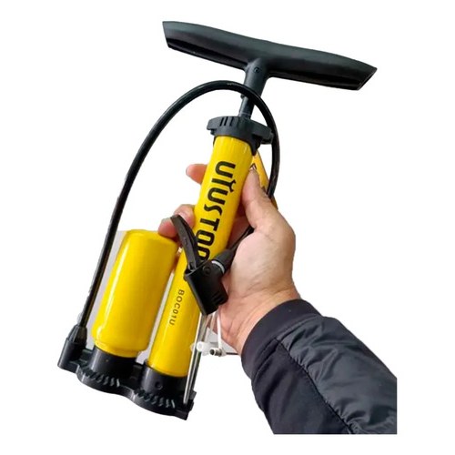 BOMBA INFLAR MOTOS BICICLETAS BALONES+ AGUJAS 80PSI CILINDRO AMARILLO - Imagen 3