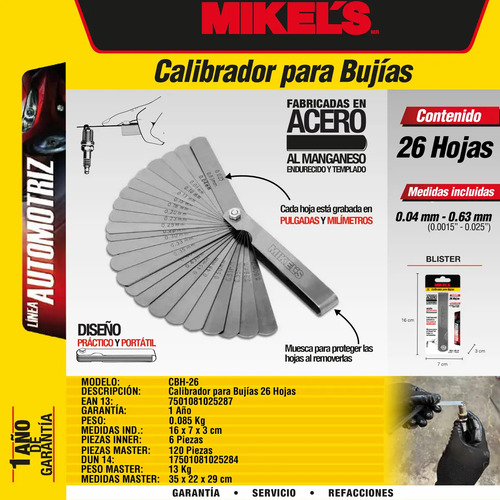CALIBRADOR DE GALGAS MIKELS 26 HOJAS CBH-26 - Imagen 2