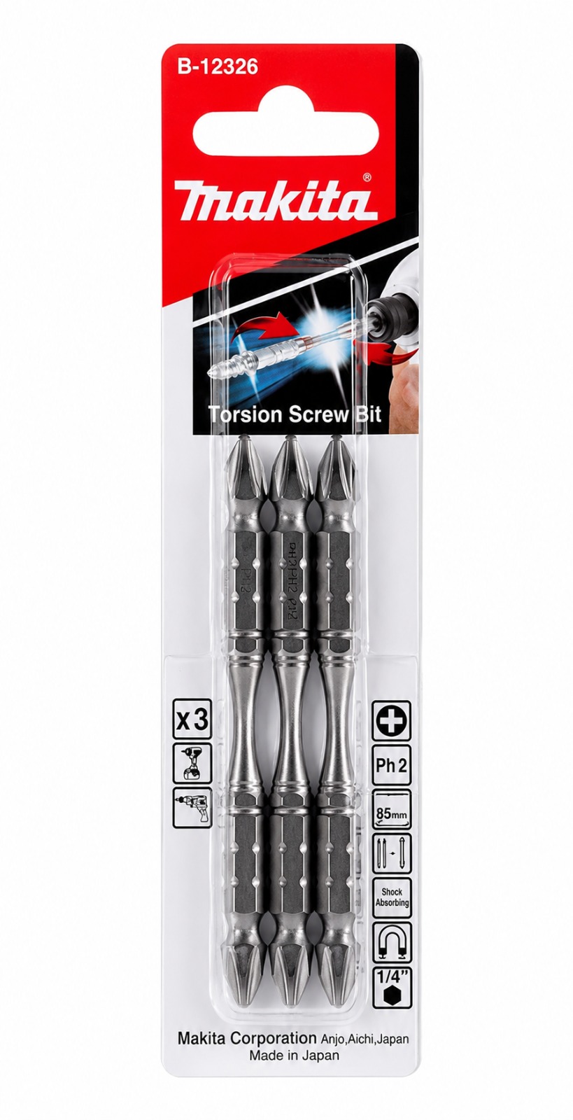 PUNTA ESTRELLA MAGNETICA ALTA TORSION P2 X 85MM X 3UNDS MAKITA