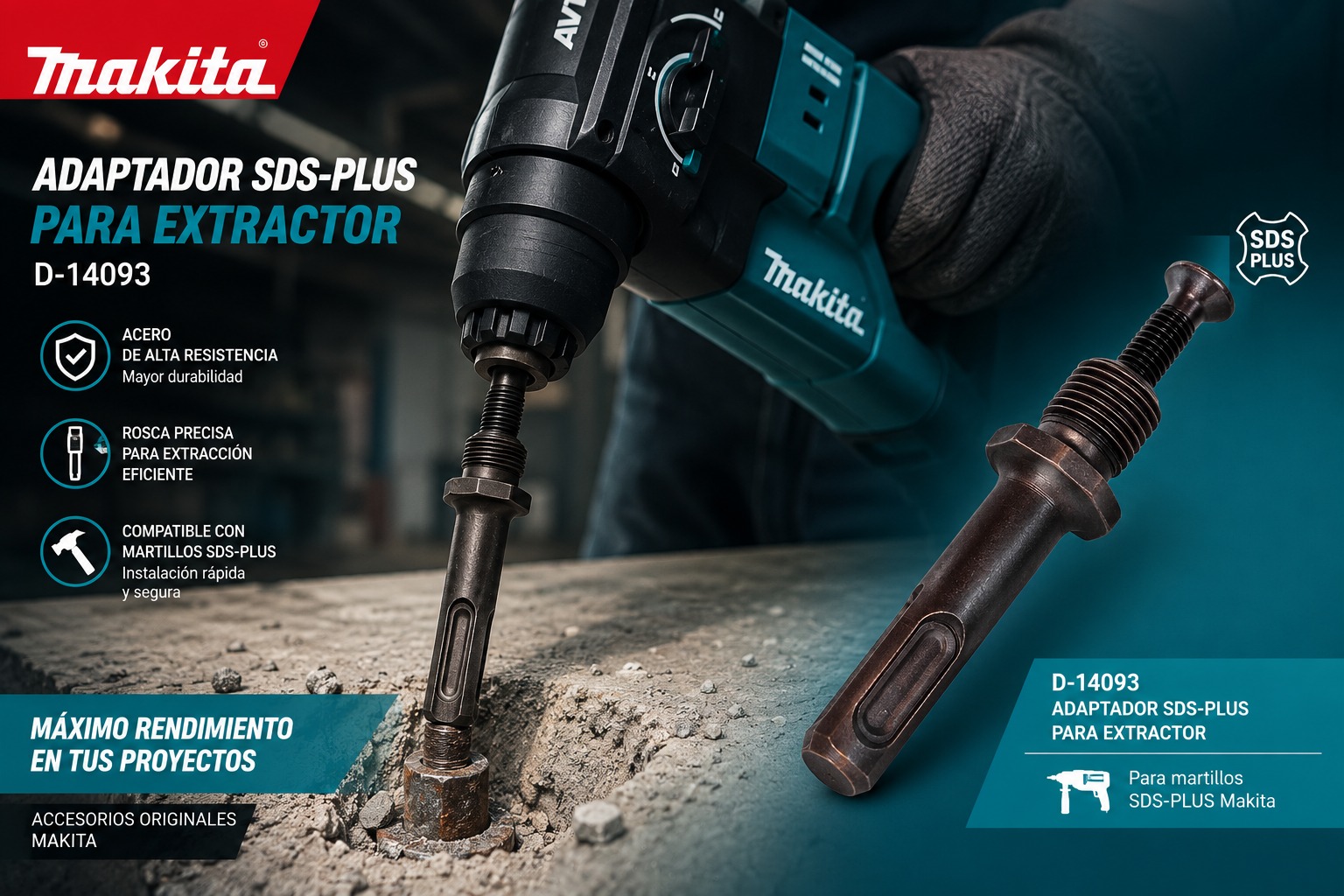 ADAPTADOR SDS/PLUS A ROSCA 1/2 X 20 HILOS MAKITA - Image 2