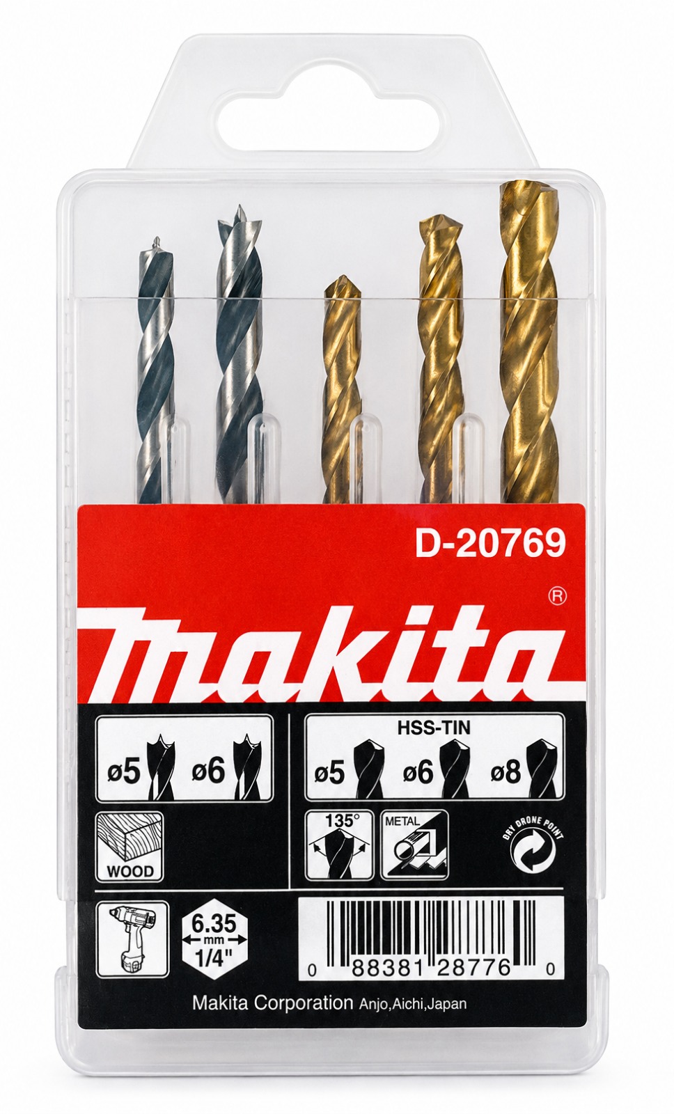BROCA JGO HEX 1/4" X 5 PZS PARA METAL/MADERA MAKITA