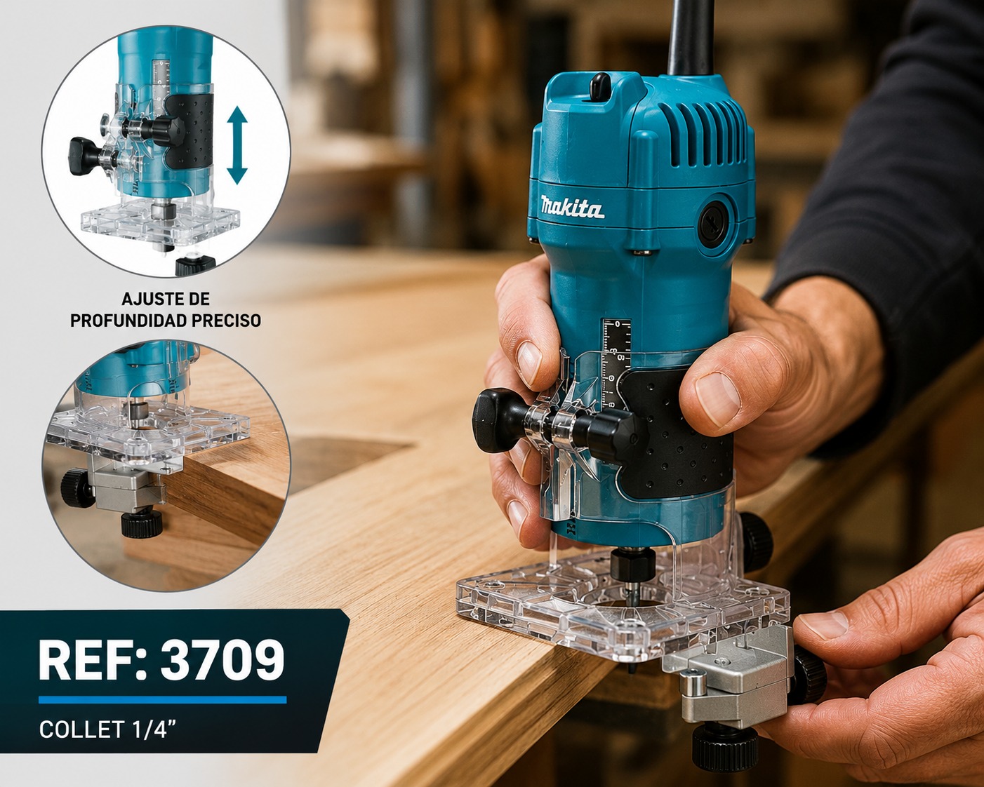 RUTEADORA REBORDEADORA COLLET 1/4 REF: 3709 MAKITA - Image 3