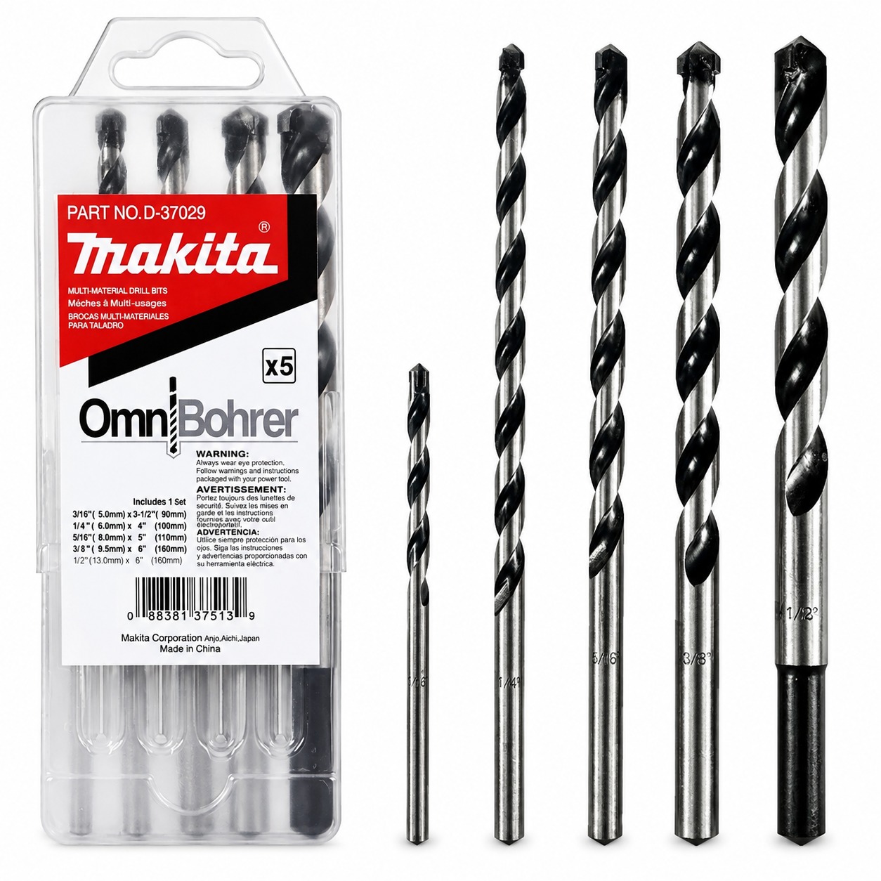 BROCA UNIPLUS MULTIPROPOSITO JGO 5PZS 3/16 A 1/2 MAKITA