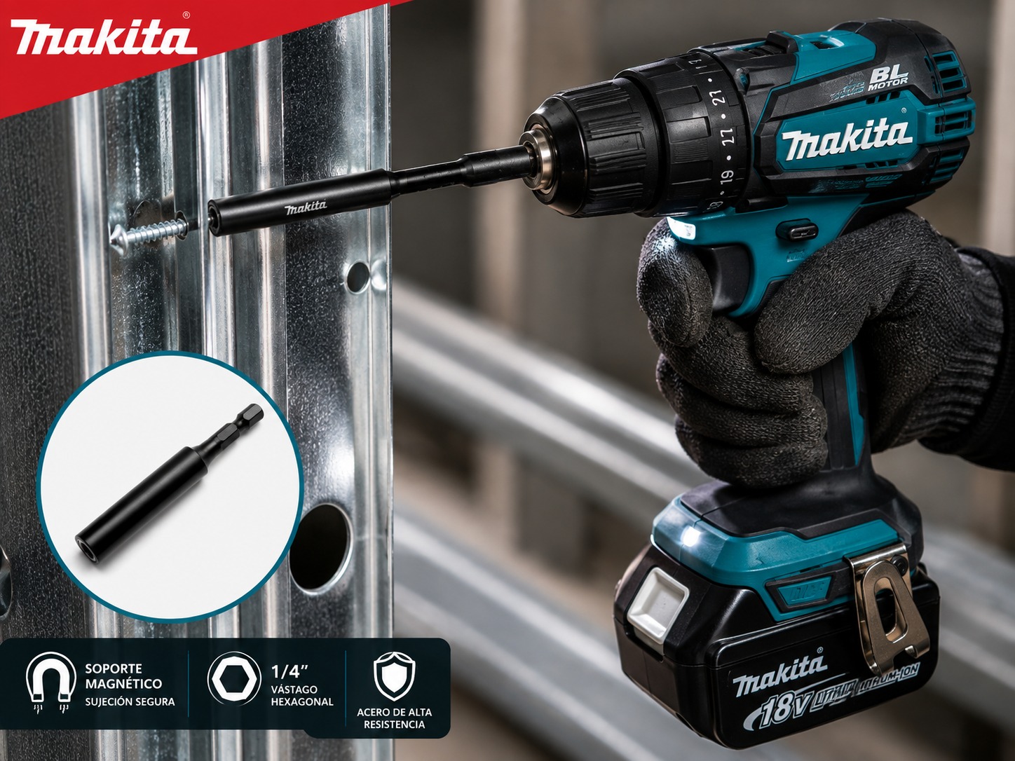 ADAPTADOR Y EXTENSOR DE 1/2" A 1/4" MAKITA - Image 2