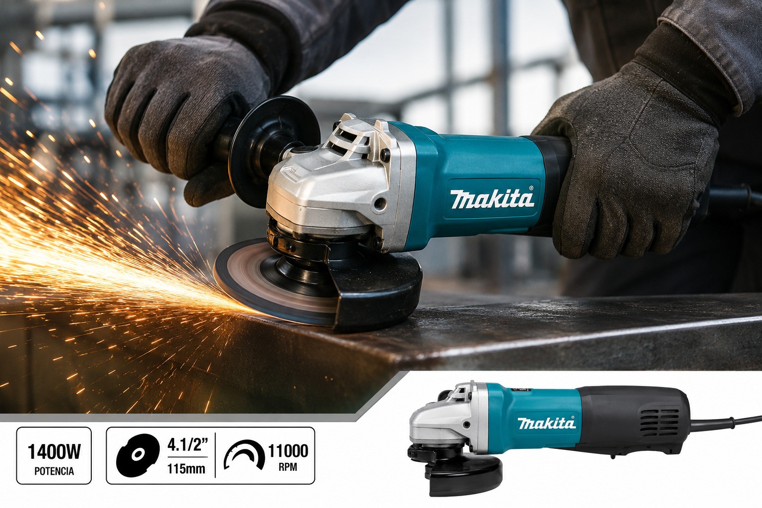 PULIDORA MINI INDUSTRIAL 4.1/2 1400W REF. 9564P MAKITA - Image 3