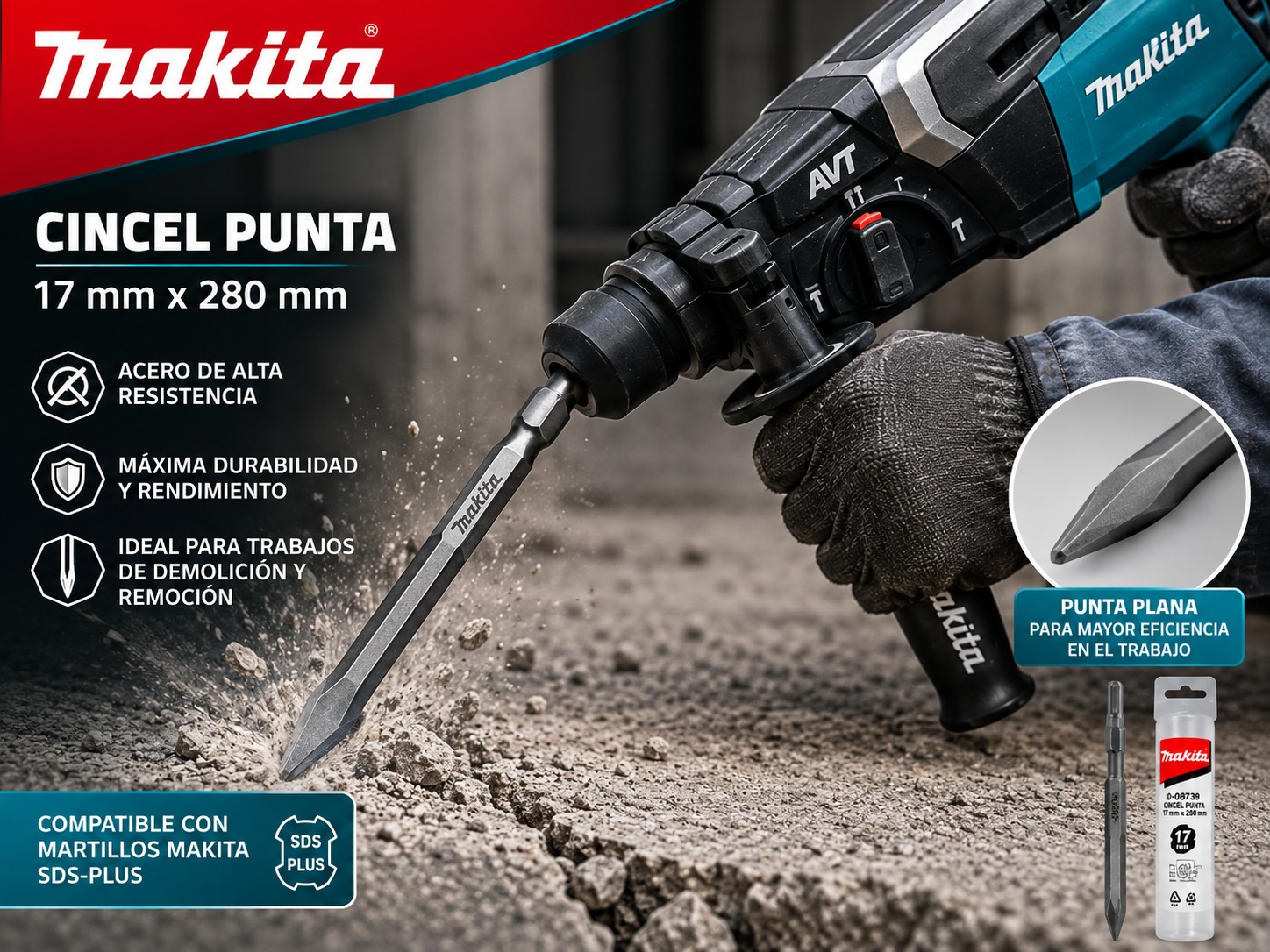 CINCEL PUNTA HEXAGONAL 17MM X 18" MAKITA - Image 2