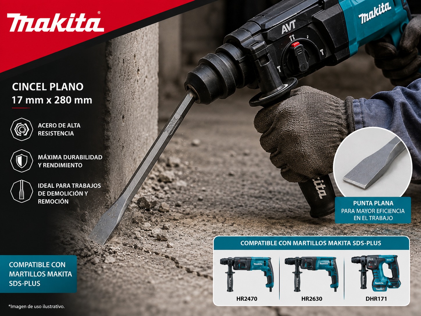 CINCEL PALA HEXAGONAL 19X 450X 17MM MAKITA - Image 2