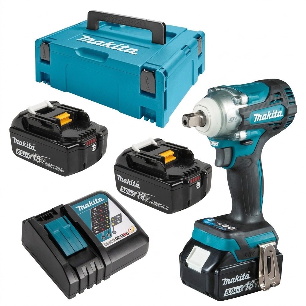 LLAVE DE IMPACTO INALAMBRICA 1/2" 18V + 2 PILAS 18V 5AMP + CARGADOR DTW301RTJ  MAKITA
