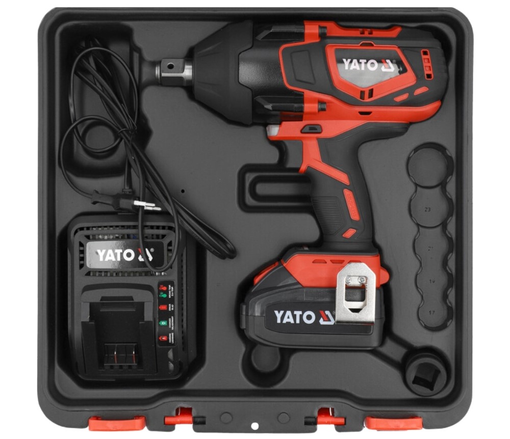 LLAVE DE IMPACTO INALÁMBRICA 18V 1/2" 1200 NM BRUSHLESS CON BATERÍA 4 AH Y CARGADOR YATO