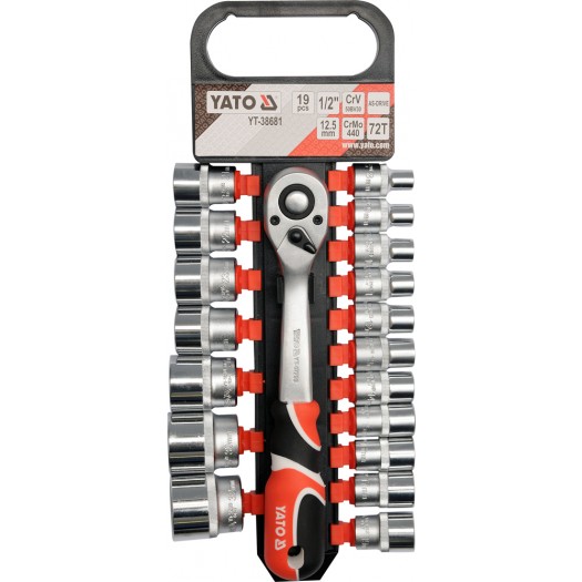 JUEGO DE COPAS HEXAGONALES 1/2" 19 PIEZAS CON RACHA YATO