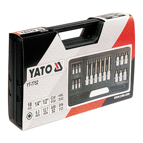 JUEGO PUNTAS BRISTOL EN COPA 1/4" Y 1/2" 3-12 MM 18 PZS YATO
