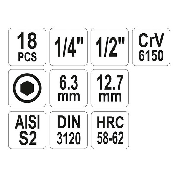 JUEGO PUNTAS BRISTOL EN COPA 1/4" Y 1/2" 3-12 MM 18 PZS YATO