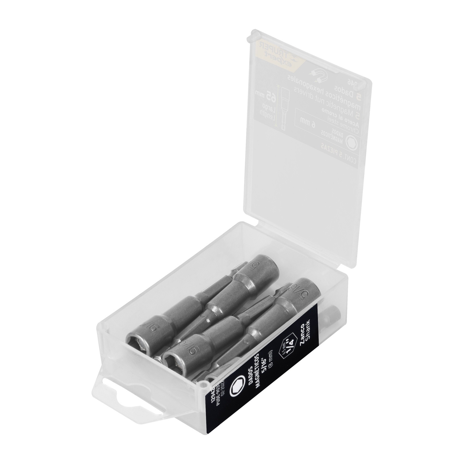 Estuche con 5 dados magnéticos de 6 mm largo 2-1/2" expert truper 12946