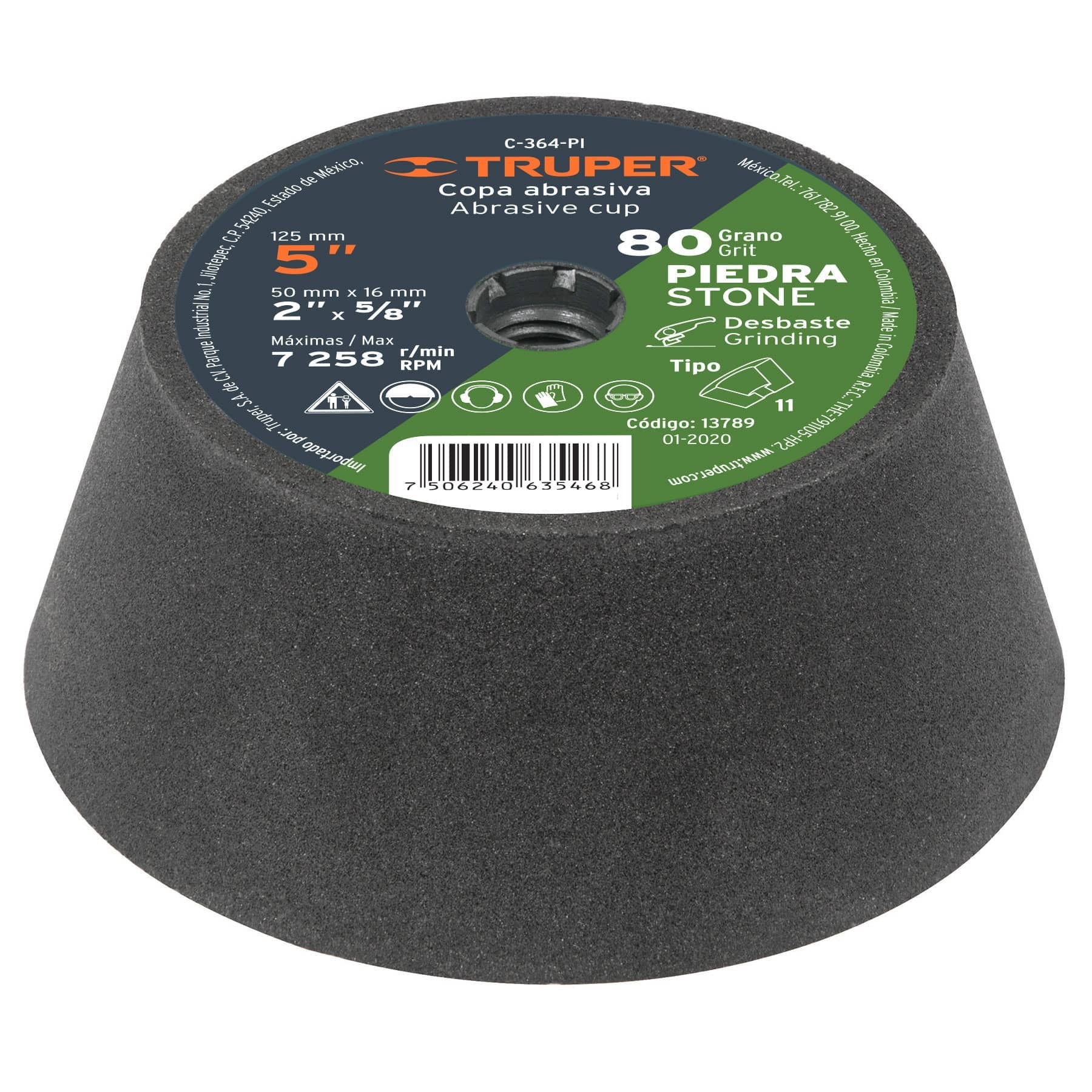 Copa abrasiva 5" x 5/8"-11, para desbaste g80 truper 13789