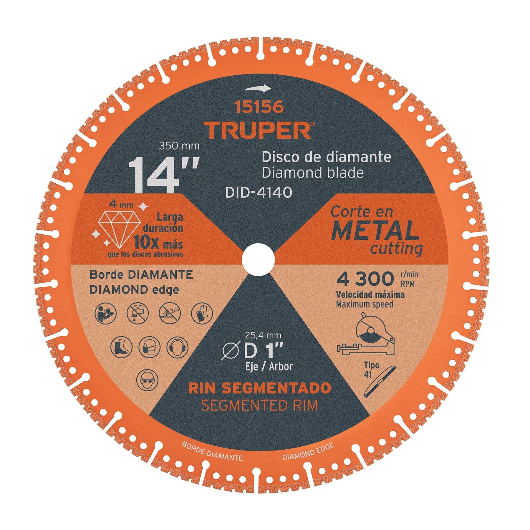 Disco de diamante de 14" x 4 mm, corte de metal truper 15156