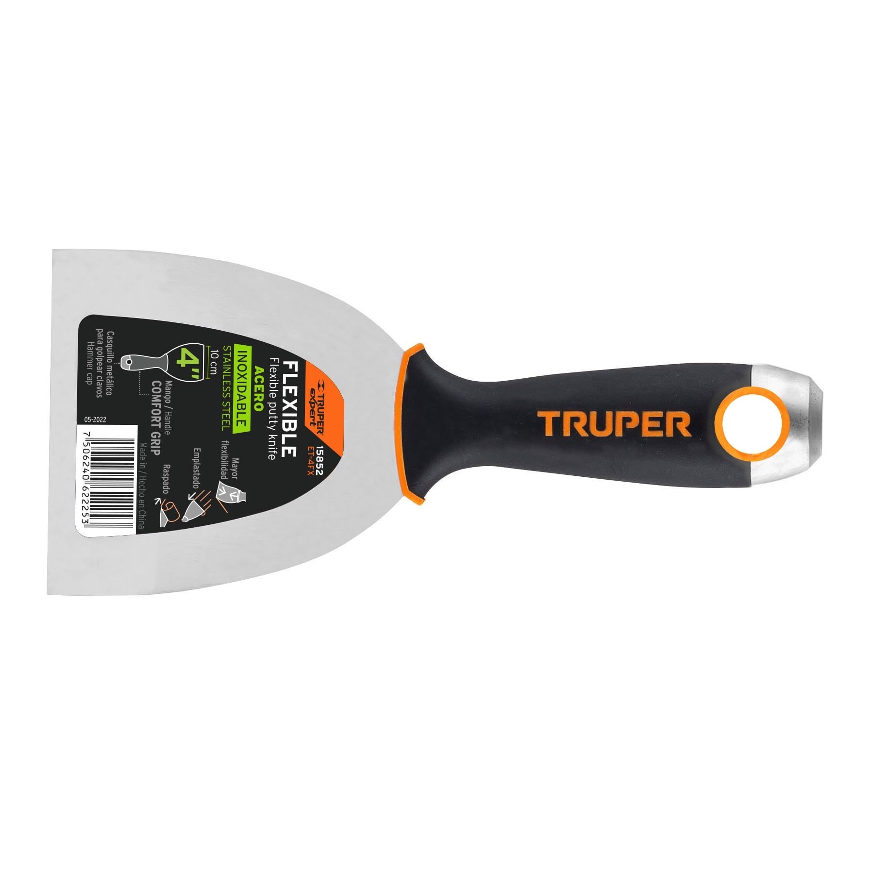 Espátula flexible 4" acero inoxidable, comfort grip expert truper 15852