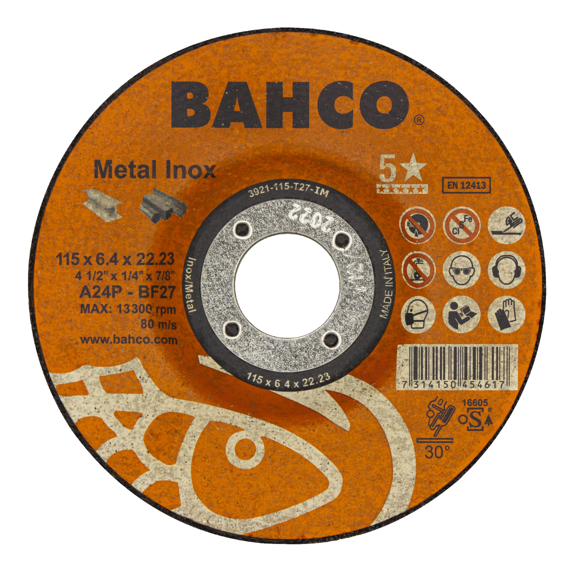 Disco para pulir metal inoxidable 4.1/2 x 1/4 bahco