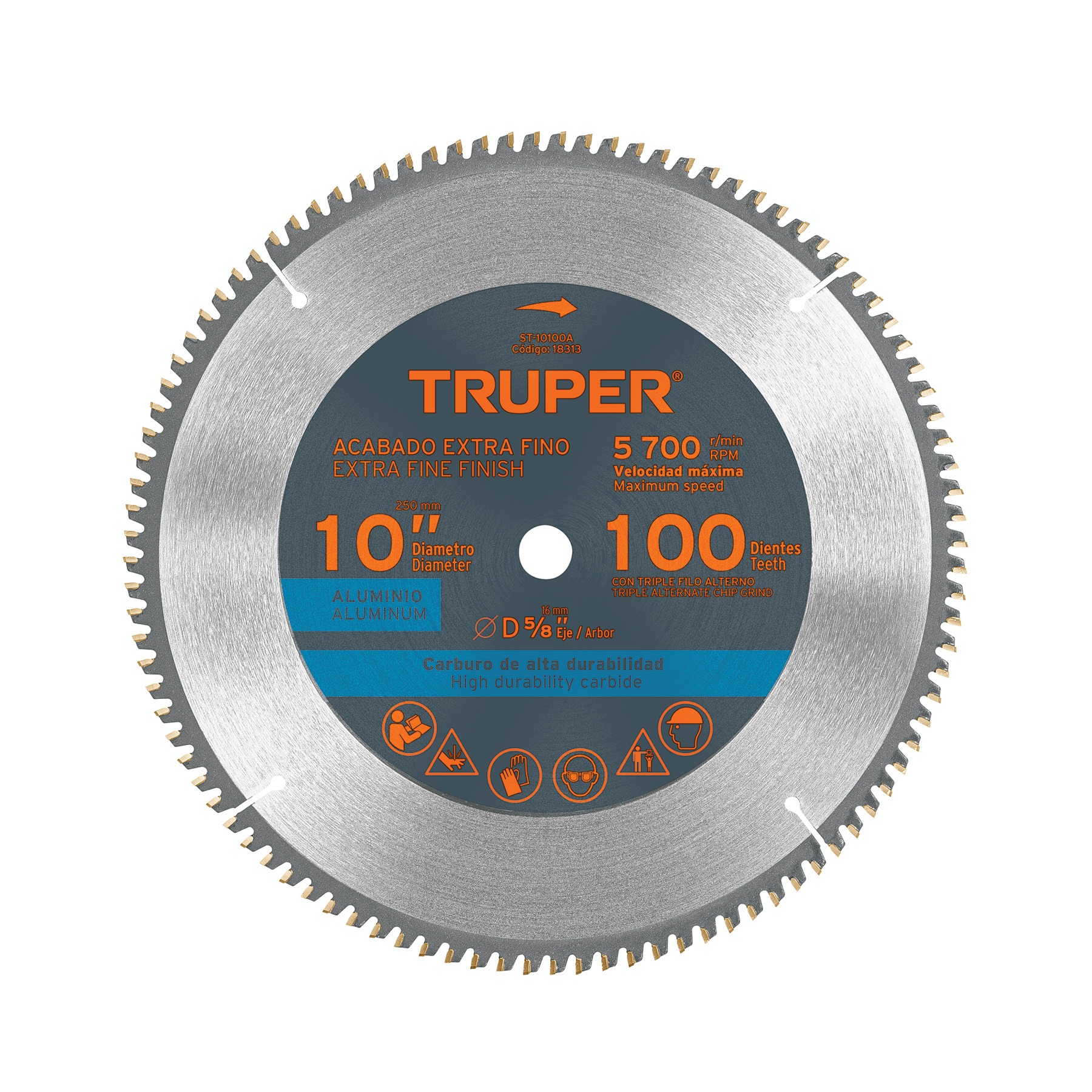 Disco sierra 10" para aluminio, 100 dientes centro 5/8" truper 18313