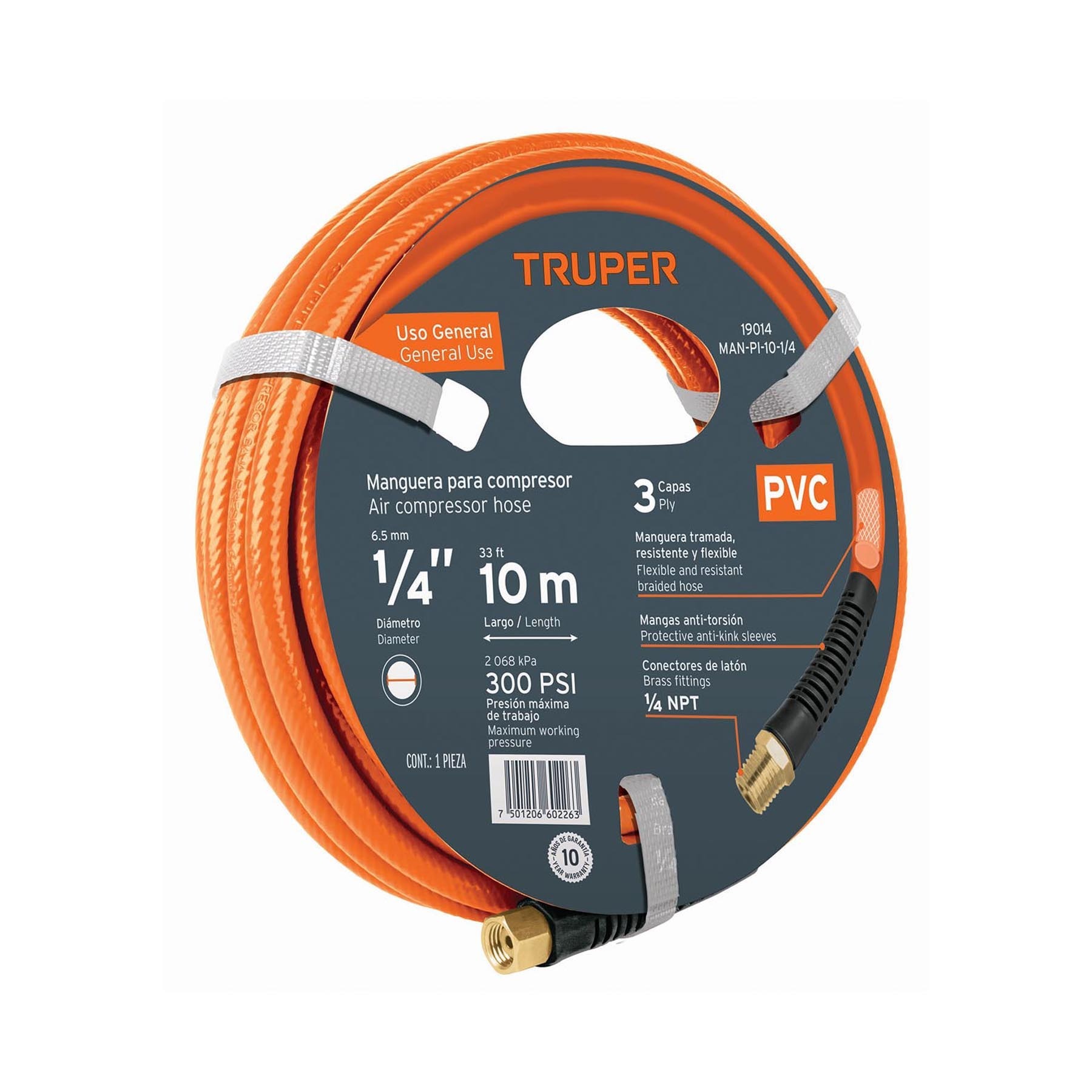 Manguera para compresor, de pvc, 10m x 1/4" truper 19014