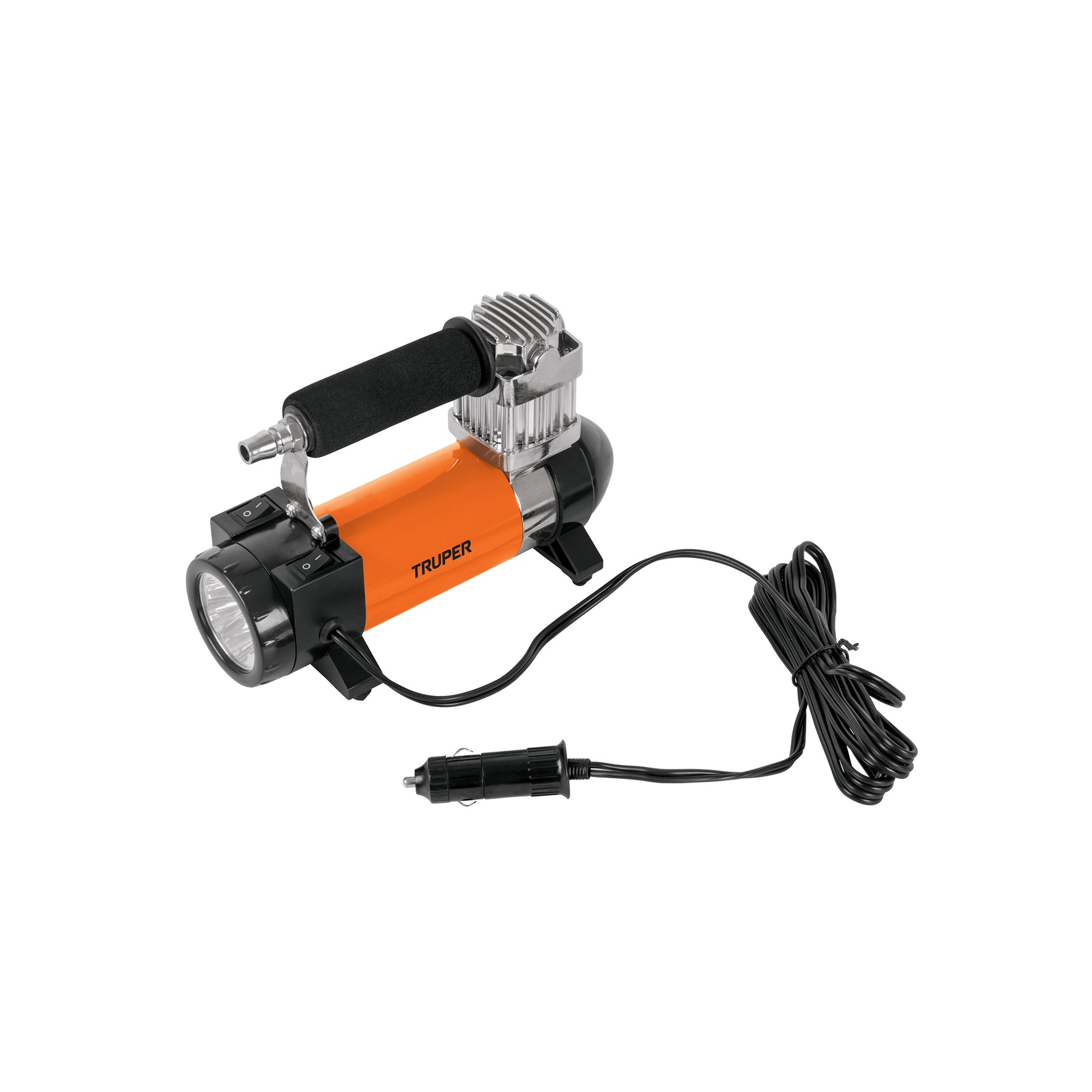 Inflador portátil 12 v para auto, con linterna led truper 19999