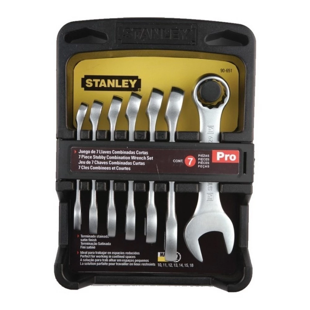 JUEGO DE 7 LLAVES COMBINADAS CORTAS MÉTRICAS STANLEY 90-651