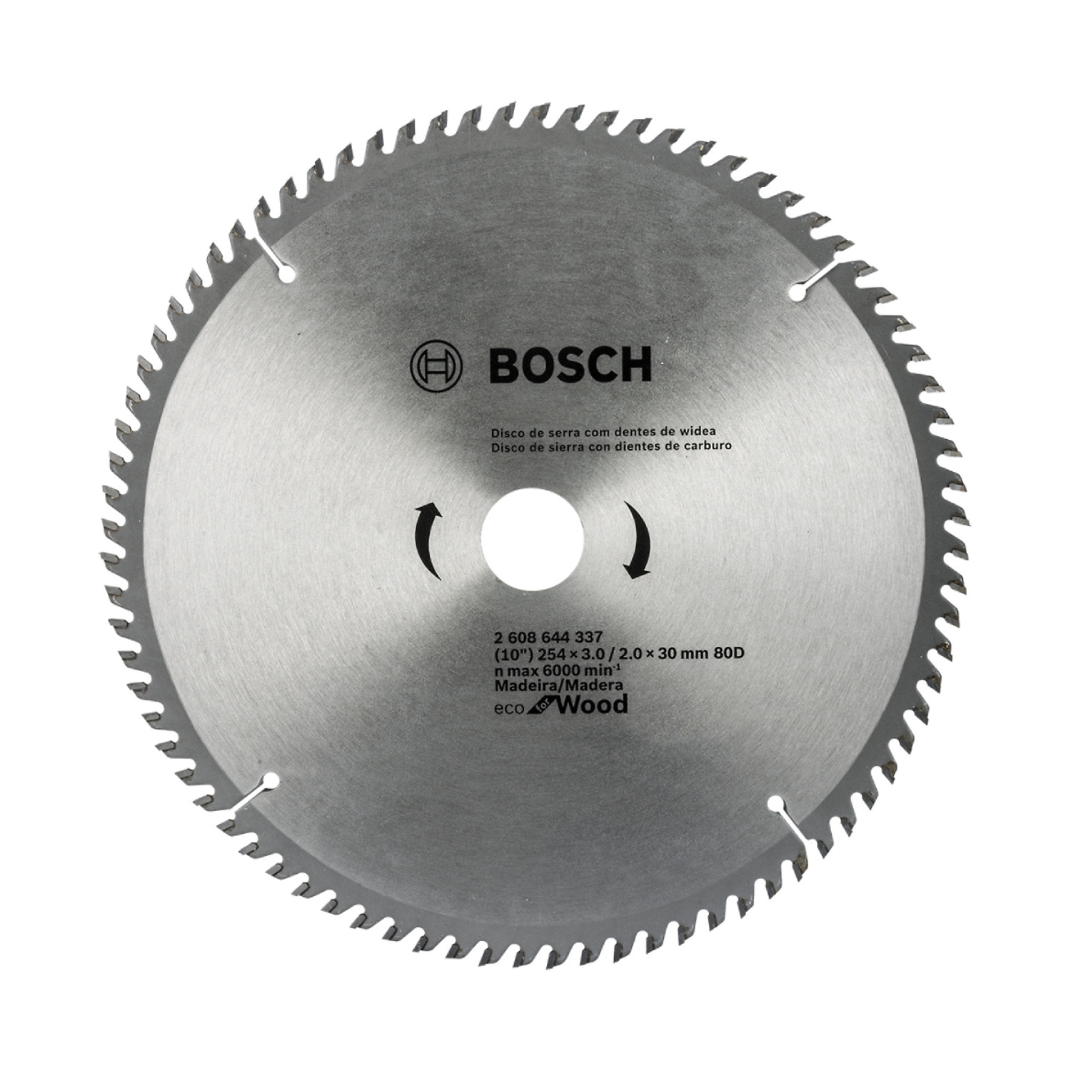 DISCO DE SIERRA CIRCULAR ECO PARA MADERA 10" X 80 DIENTES X 30 MM BOSCH