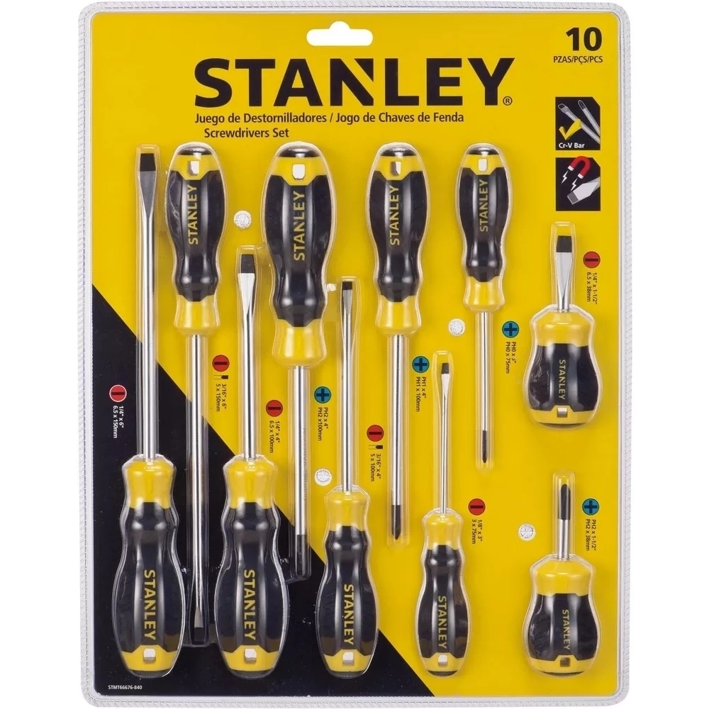 DESTORNILLADORES JUEGO SURTIDO 10 PIEZAS STANLEY